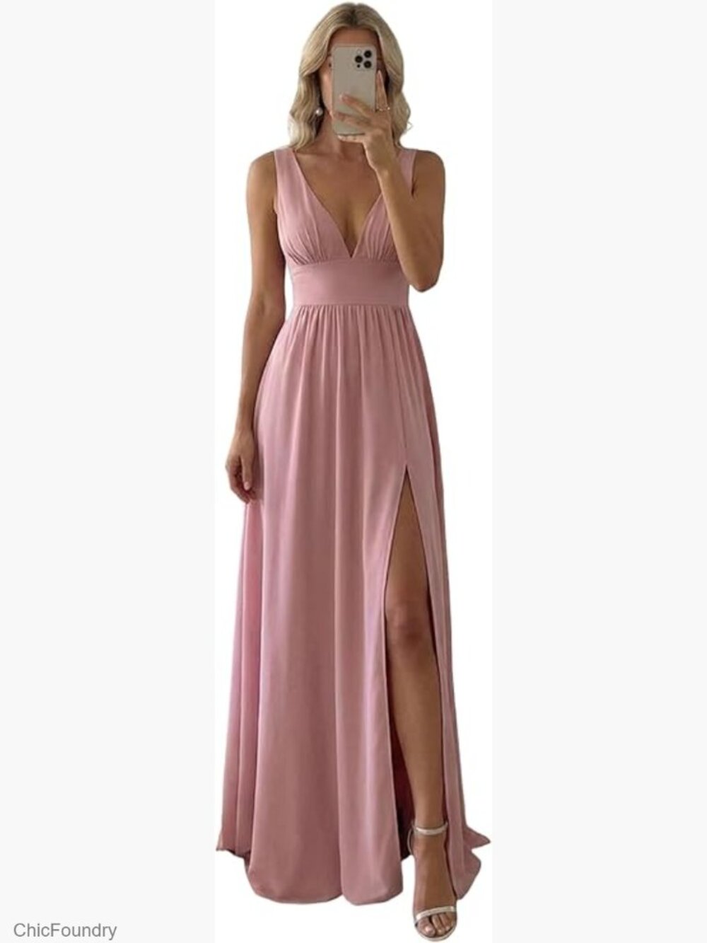 Deep V-Neck Sleeveless Formal Gown with Side Slit